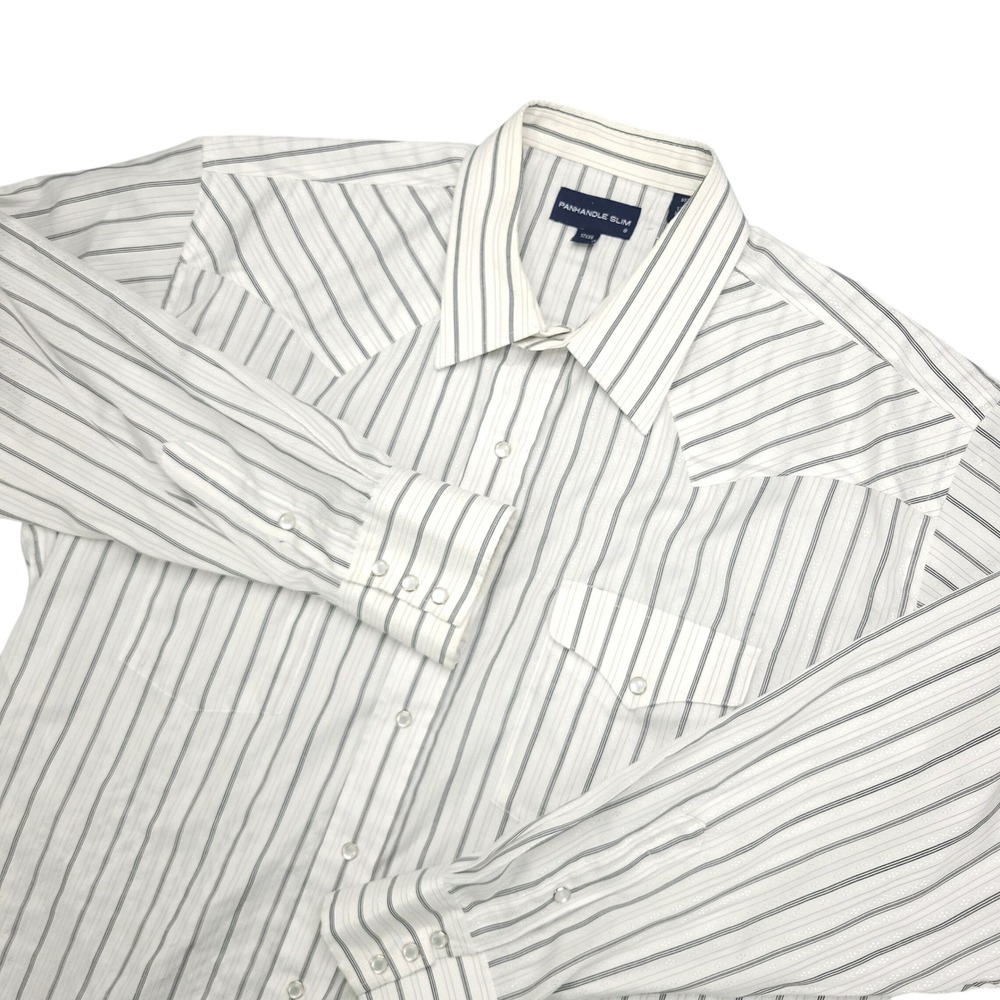 Panhandle Slim Peral Snap Western Shirt 17x35 White Gray Stripe Slim Fit‎  VTG